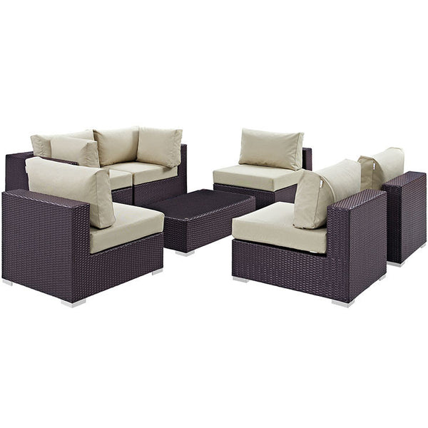 CONVENE 7 PIECE OUTDOOR PATIO SECTIONAL SET IN ESPRESSO BEIGE