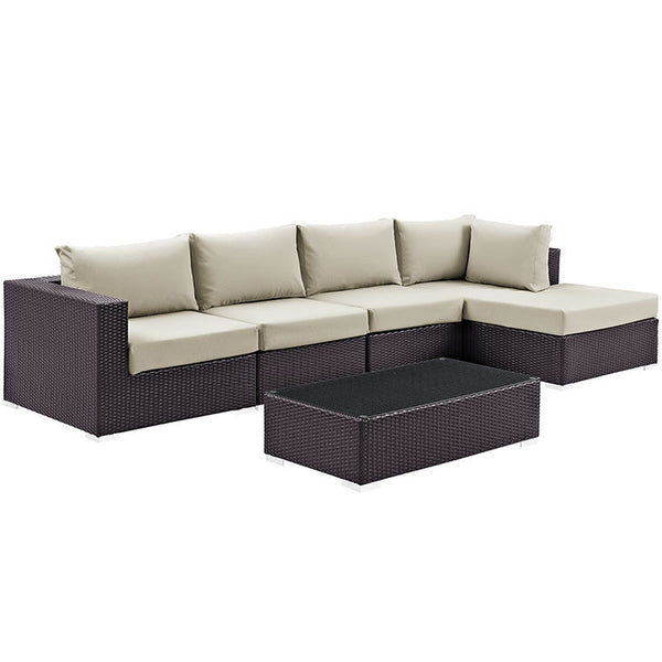 CONVENE 5 PIECE OUTDOOR PATIO SECTIONAL SET IN ESPRESSO BEIGE