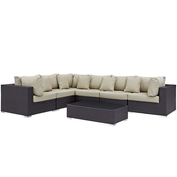 CONVENE 7 PIECE OUTDOOR PATIO SECTIONAL SET IN ESPRESSO BEIGE