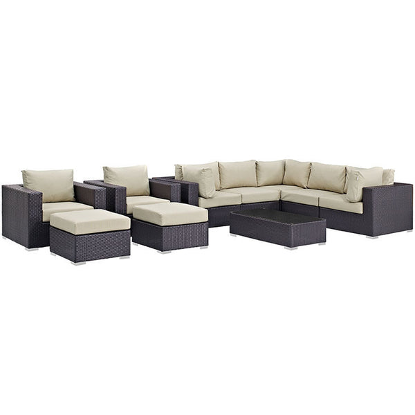 CONVENE 10 PIECE OUTDOOR PATIO SECTIONAL SET IN ESPRESSO BEIGE