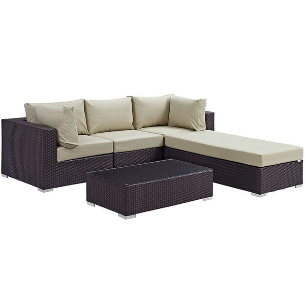 CONVENE 5 PIECE OUTDOOR PATIO SECTIONAL SET IN ESPRESSO BEIGE