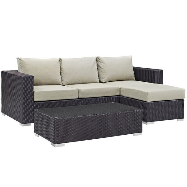 CONVENE 3 PIECE OUTDOOR PATIO SOFA SET IN ESPRESSO BEIGE