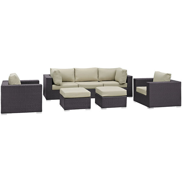 CONVENE 7 PIECE OUTDOOR PATIO SECTIONAL SET IN ESPRESSO BEIGE