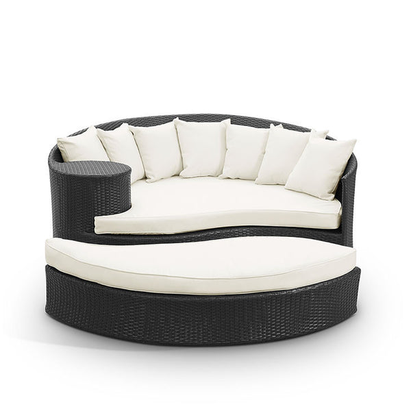 TAIJI OUTDOOR PATIO WICKER DAYBED IN ESPRESSO WHITE