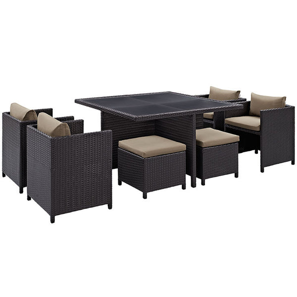 Inverse 9 Piece Outdoor Patio Dining Set in Espresso Mocha