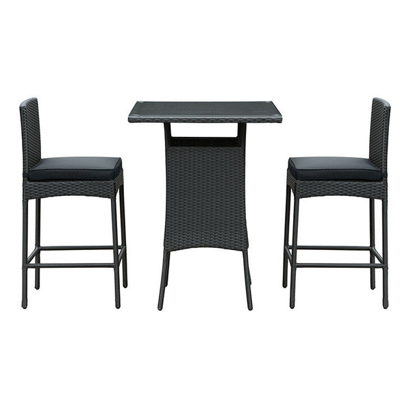 Cerveza 3 Piece Outdoor Patio Pub Set in Black Black